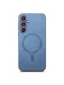 Предпазен гръб от еко кожа съвместим с MagSafe за Samsung Galaxy S23 FE - син