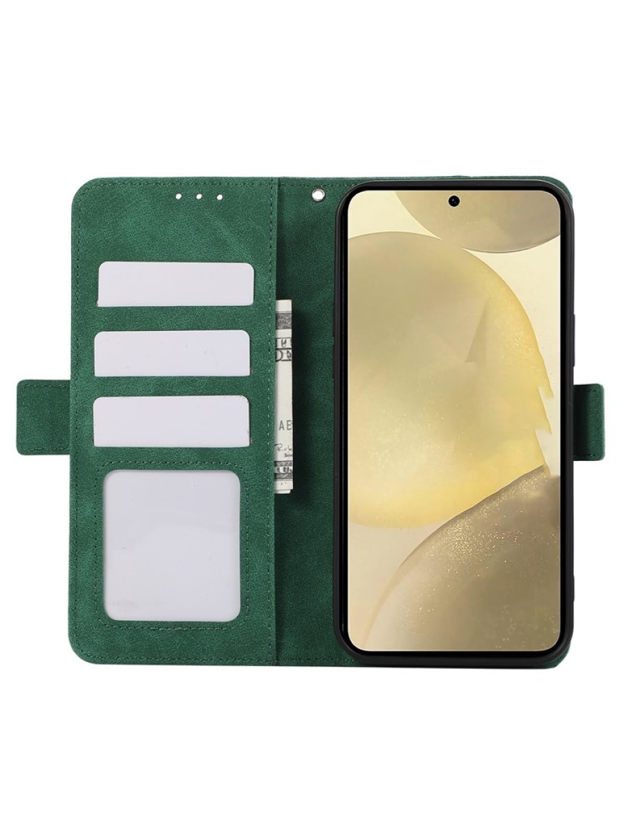 Калъф от еко кожа тип портмоне с RFID блокиране за Samsung Galaxy S23 - зелен