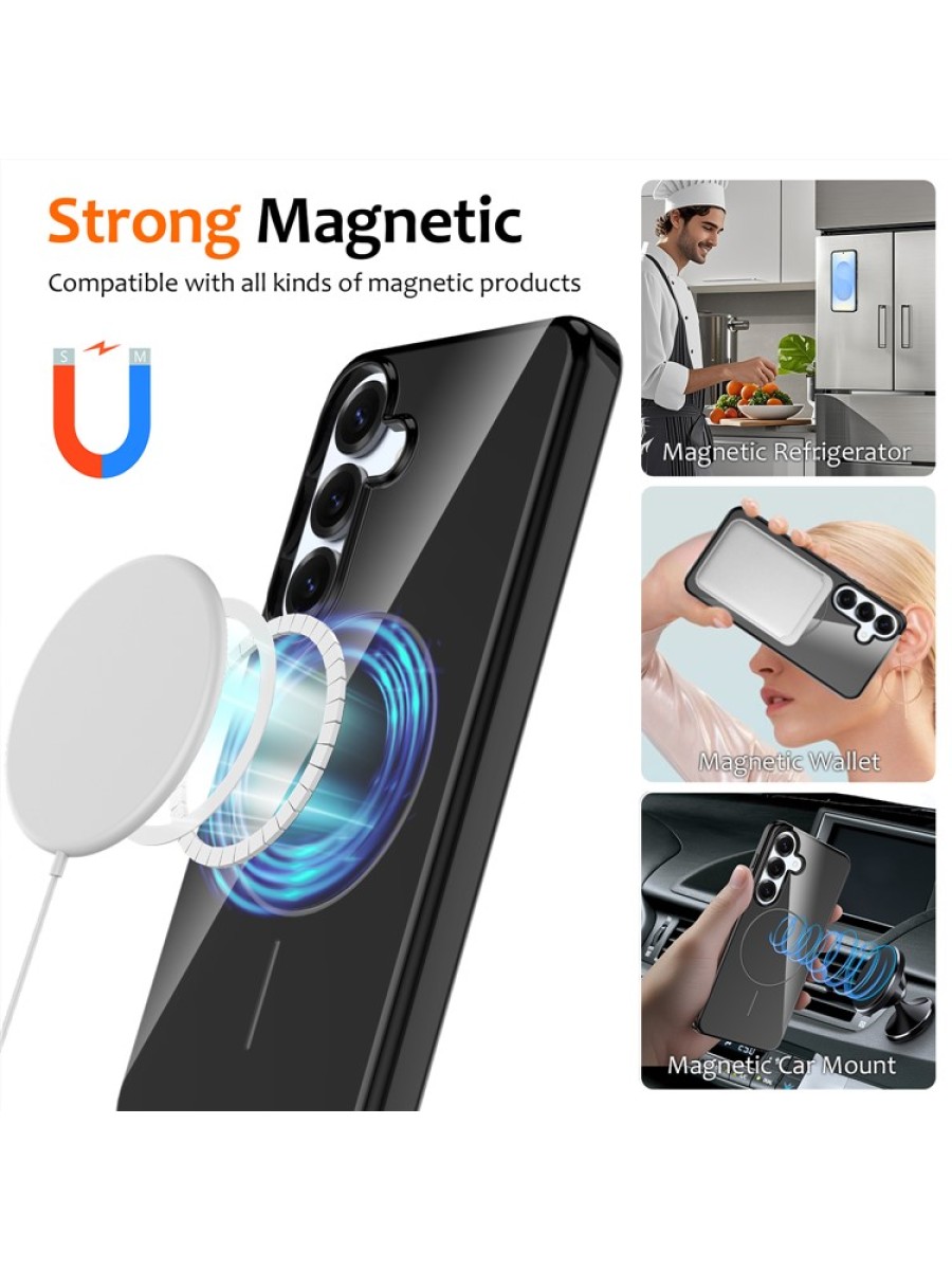 Предпазен гръб с каишка съвместим с MagSafe за Samsung Galaxy S24 FE - черен
