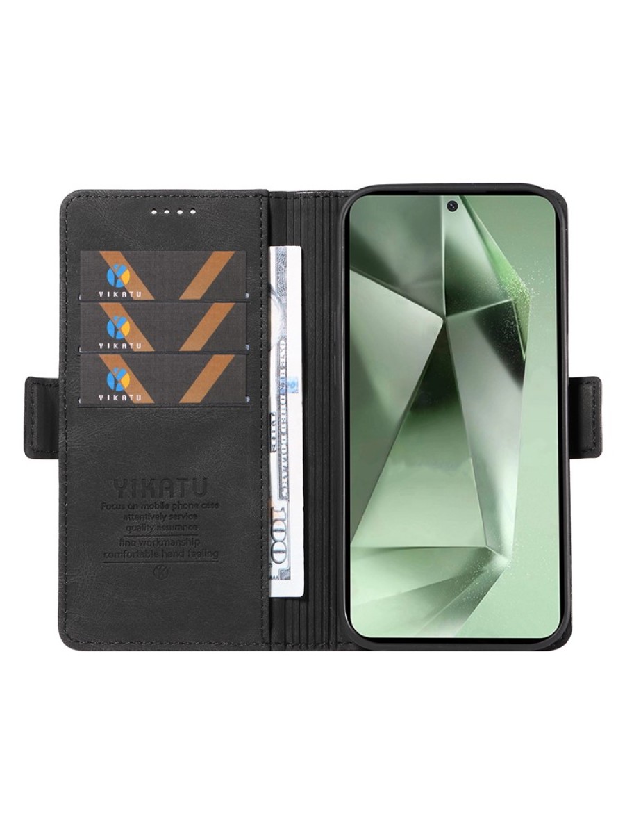 Калъф от еко кожа тип портмоне за Samsung Galaxy S24 FE - черен