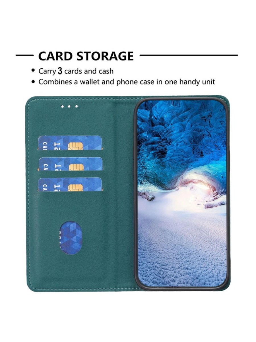 Калъф от еко кожа тип портмоне за Samsung Galaxy S24 FE - зелен