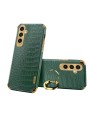 Предпазен гръб с галванично покритие и кроколски шарки за Samsung Galaxy S24+ - зелен