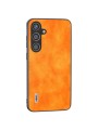 Предпазен удароустойчив гръб от еко кожа с личи шарки за Samsung Galaxy S24+ - оранжев