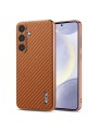 Предпазен гръб от еко кожа за Samsung Galaxy S24+ - кафяв