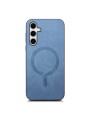 Предпазен гръб от еко кожа съвместим с MagSafe за Samsung Galaxy S24 - син
