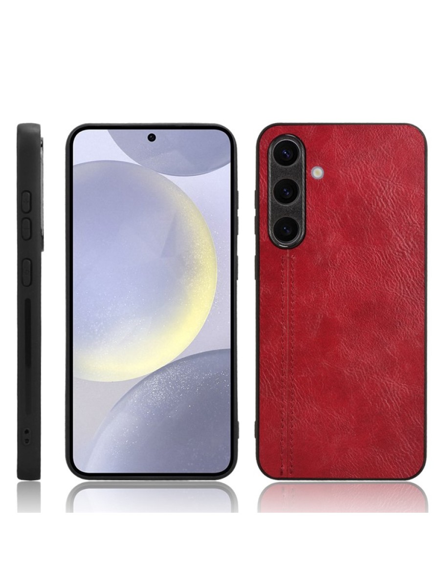 Предпазен гръб с текстура на телешка кожа за Samsung Galaxy S24 - червен