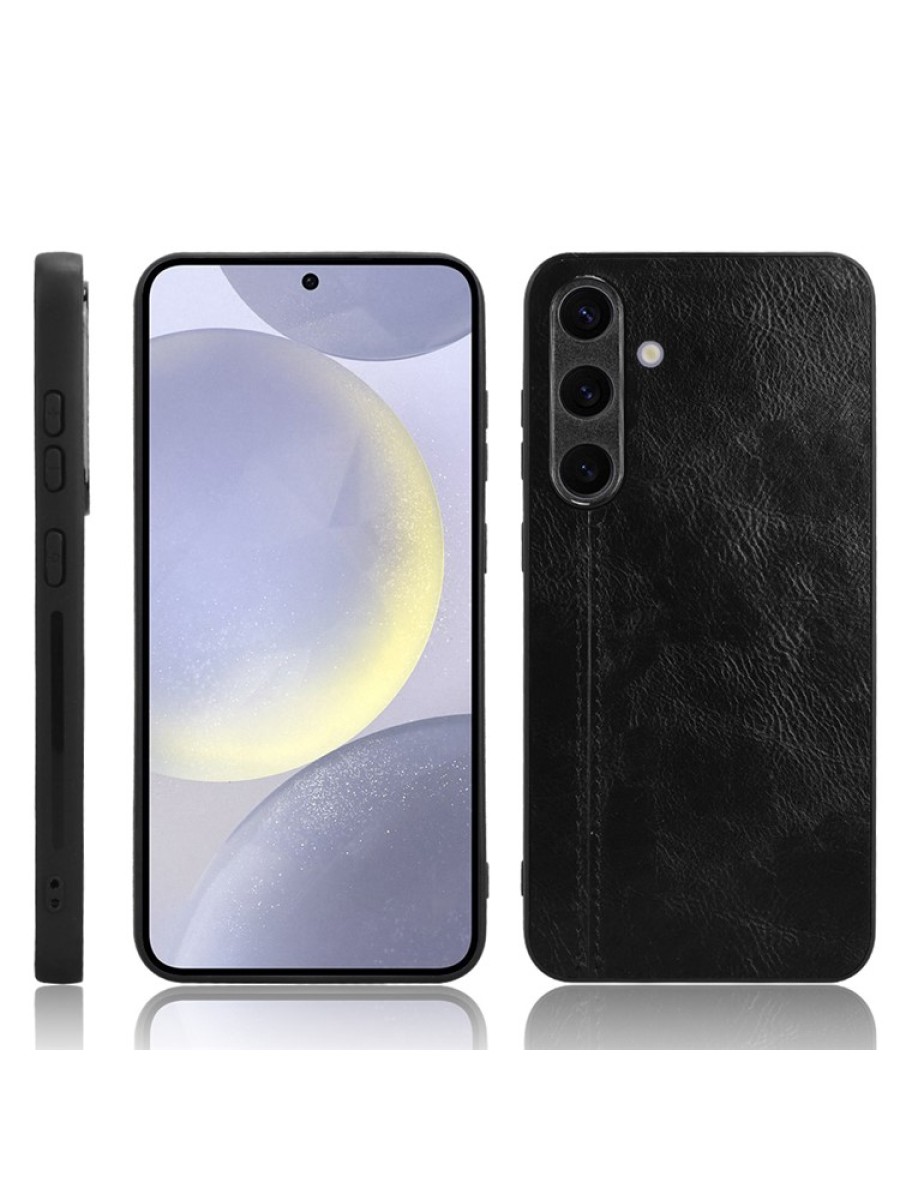 Предпазен гръб с текстура на телешка кожа за Samsung Galaxy S24 - черен