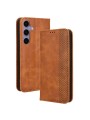 Калъф от еко кожа с мозаечни елементи тип портмоне за Samsung Galaxy S24 - кафяв