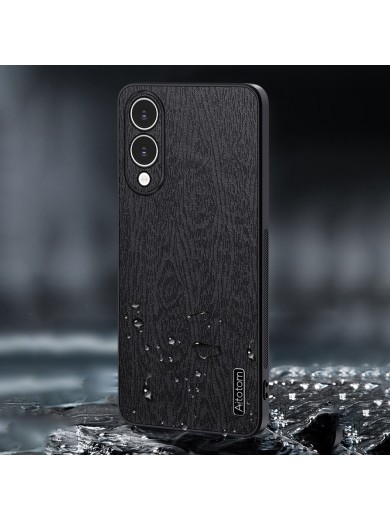 Удароустойчив гръб от еко кожа с дървесна текстура за Samsung Galaxy S25 Edge - черен