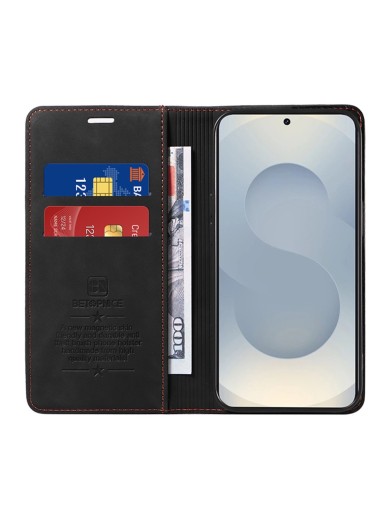 Калъф от еко кожа тип портмоне с RFID  блокираща технология за Samsung Galaxy S25 Edge - черен