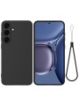 Предпазен устойчив на надраскване силиконов гръб с каишка за Samsung Galaxy S25 FE - черен