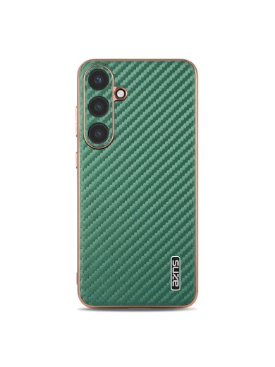 Предпазен гръб с галванично покритие и еко кожа за Samsung Galaxy S25 - зелен