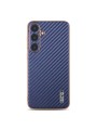 Предпазен гръб с галванично покритие и еко кожа за Samsung Galaxy S25 - син