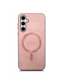 Предпазен гръб от еко кожа съвместим с MagSafe за Samsung Galaxy S25+ - розов