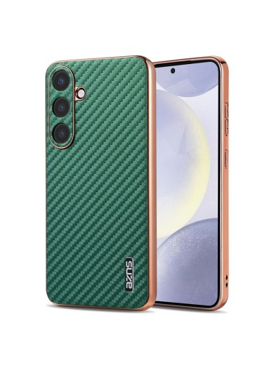 Предпазен гръб с галванично покритие и еко кожа за Samsung Galaxy S25 - зелен