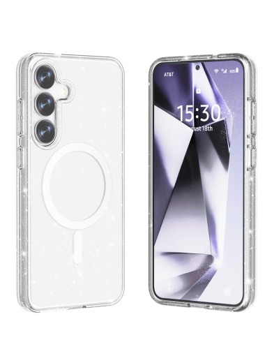 Удароустойчив блестящ предпазен гръб съвместим с Magsafe за Samsung Galaxy S25