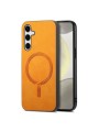 Предпазен гръб от еко кожа съвместим с MagSafe за Samsung Galaxy S25 - жълт