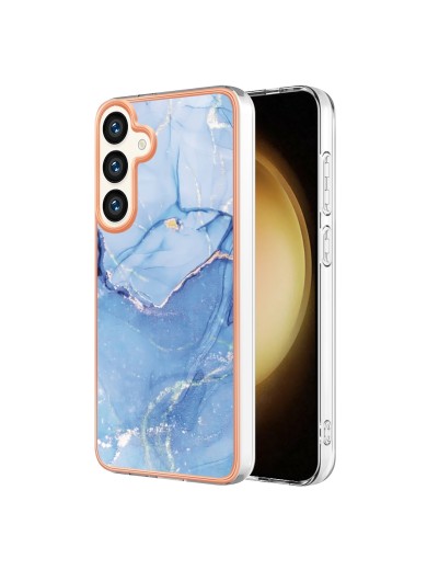 Предпазен удароустойчив гръб с мраморни шарки за Samsung Galaxy S25 - син