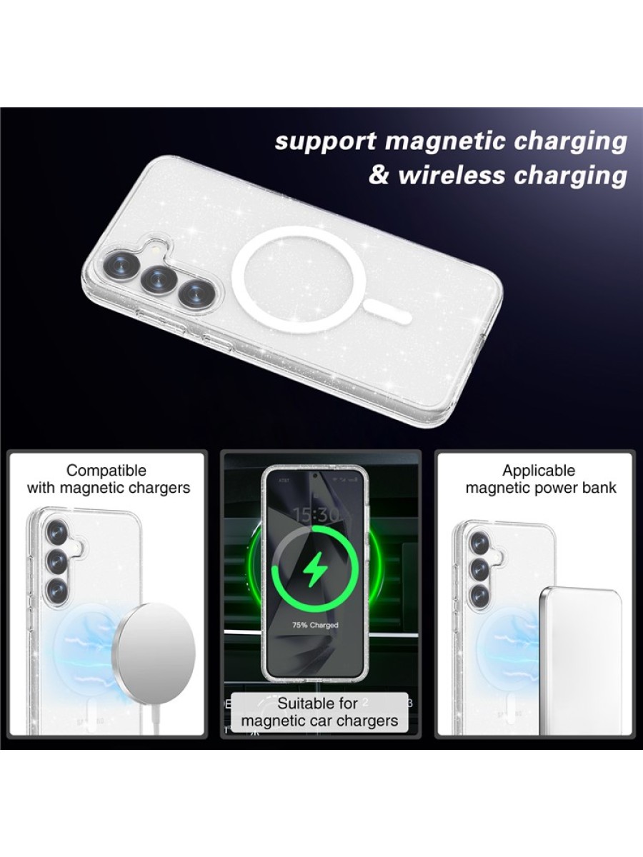 Удароустойчив блестящ предпазен гръб съвместим с Magsafe за Samsung Galaxy S25