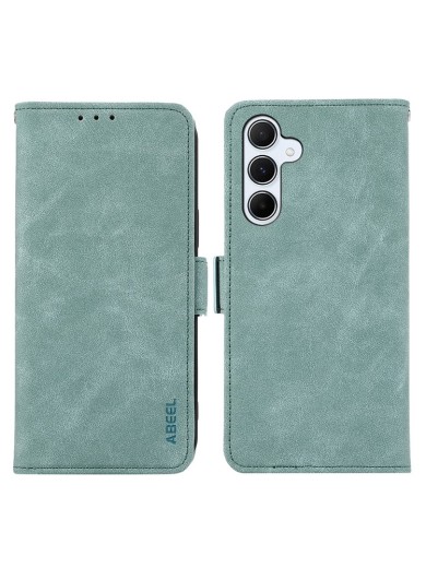 Калъф от еко кожа тип портмоне с RFID блокиране за Samsung Galaxy S25 - син