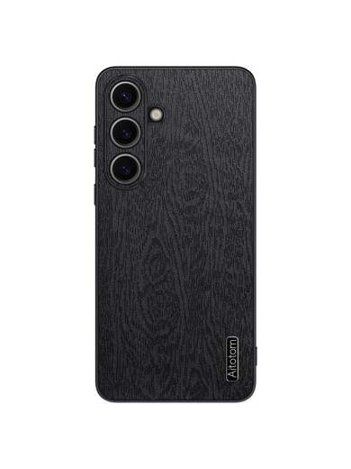 Удароустойчив гръб от еко кожа  с дървесна текстура за Samsung Galaxy S25 - черен
