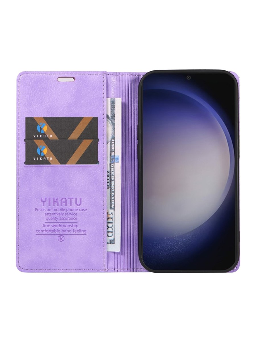 Калъф от еко кожа тип портмоне за Samsung Galaxy S25 - лилав