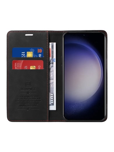 Калъф от еко кожа тип портмоне с RFID  блокираща технология за Samsung Galaxy S25 - черен