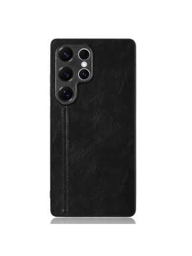 Предпазен гръб с текстура на телешка кожа за Samsung Galaxy S25 Ultra - черен Предпазен гръб с текстура на телешка кожа за Samsung Galaxy S25 Ultra - черен