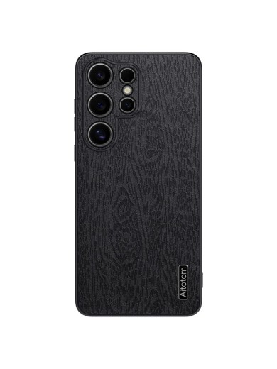 Удароустойчив гръб от еко кожа с дървесна текстура за Samsung Galaxy S25 Ultra - черен Удароустойчив гръб от еко кожа с дървесна текстура за Samsung Galaxy S25 Ultra - черен