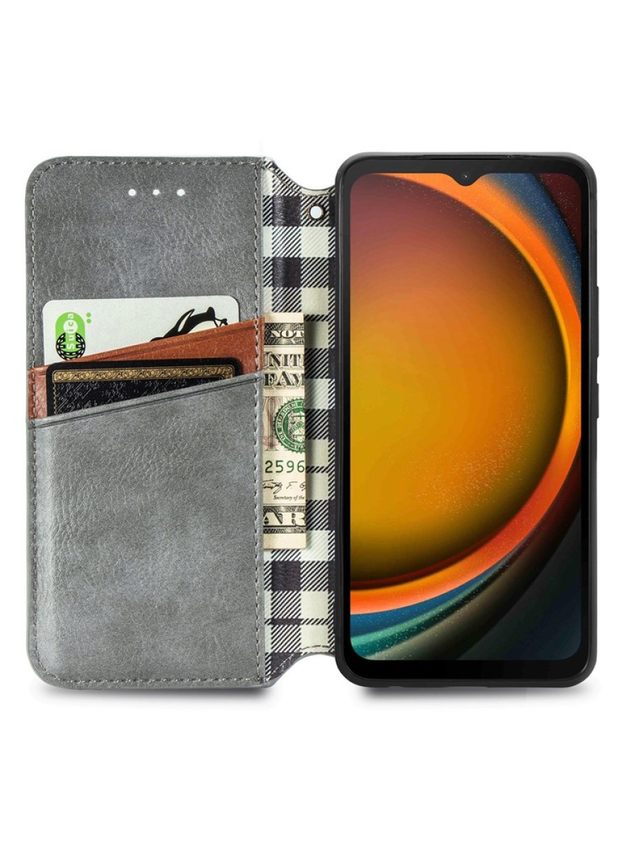 Калъф от еко кожа тип портмоне за Samsung Galaxy Xcover7 - сив