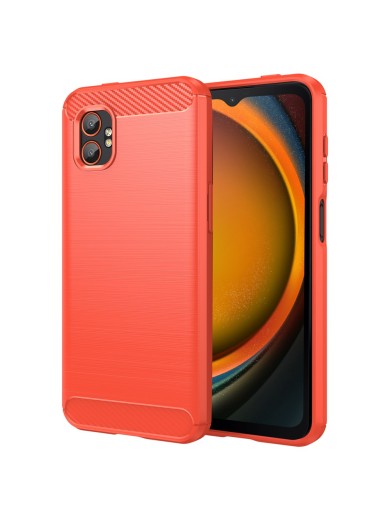 Мек удароустойчив гръб с текстура на карбонови влакна за Samsung Galaxy XCover7 Pro - червен