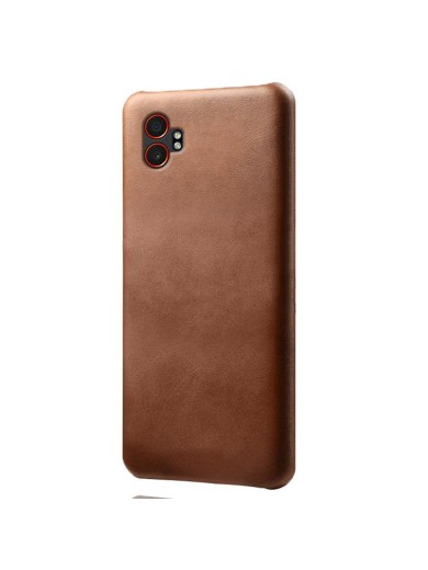 Устойчив на надраскване предпазен гръб от еко кожа за Samsung Galaxy XCover7 Pro - кафяв