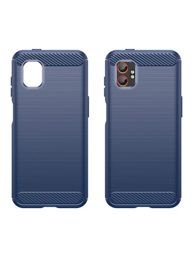 Мек удароустойчив гръб с текстура на карбонови влакна за Samsung Galaxy XCover7 Pro - син