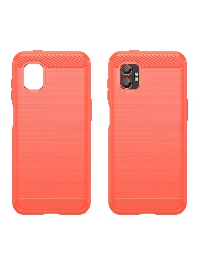 Мек удароустойчив гръб с текстура на карбонови влакна за Samsung Galaxy XCover7 Pro - червен
