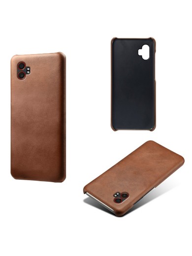 Устойчив на надраскване предпазен гръб от еко кожа за Samsung Galaxy XCover7 Pro - кафяв