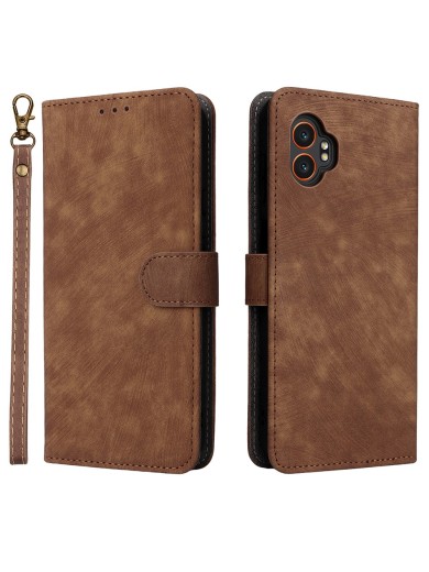 Калъф от еко кожа тип портмоне с RFID блокиране за Samsung Galaxy XCover7 Pro - кафяв