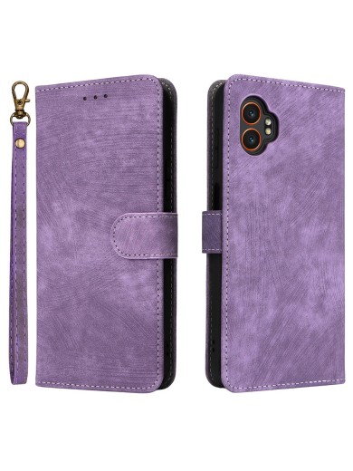 Калъф от еко кожа тип портмоне с RFID блокиране за Samsung Galaxy XCover7 Pro - лилав