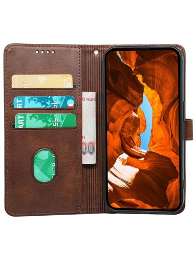 Калъф от еко кожа тип портмоне за Samsung Galaxy XCover7 Pro - кафяв