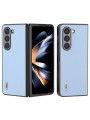 Предпазен гръб от естествена телешка кожа за Samsung Galaxy Z Fold5 - син