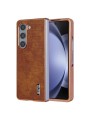 Предпазен гръб от еко кожа с крокодилски шарки за Samsung Galaxy Z Fold5 - кафяв