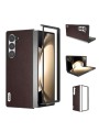 Удароустойчив калъф от телешка кожа и поликарбонат за Samsung Galaxy Z Fold6 - кафяв