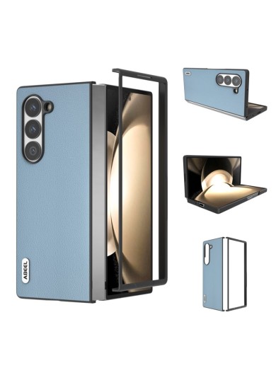 Удароустойчив калъф от телешка кожа и поликарбонат за Samsung Galaxy Z Fold6 - син
