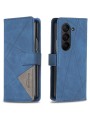 Калъф от еко кожа тип портмоне с геометрични линии за Samsung Galaxy Z Fold6 - син