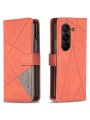 Калъф от еко кожа тип портмоне с геометрични линии за Samsung Galaxy Z Fold6 - кафяв