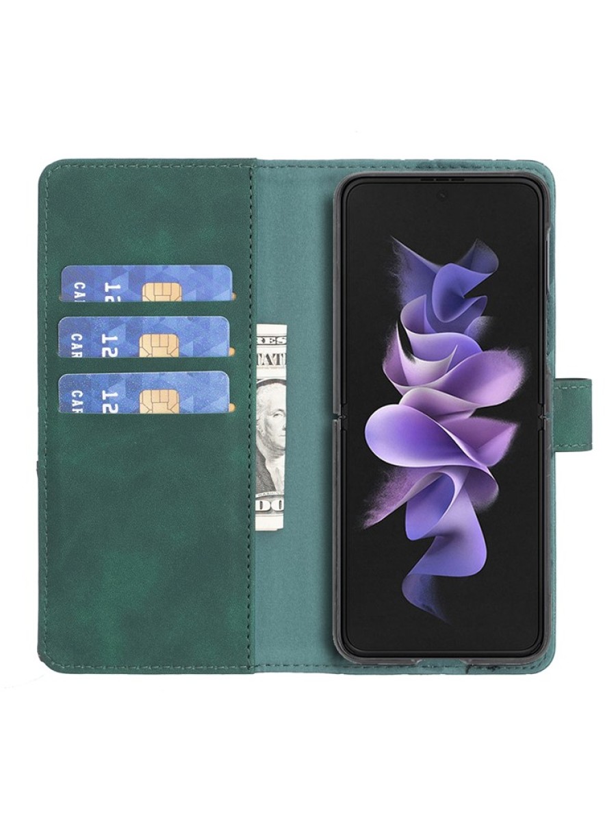 Калъф от еко кожа тип портмоне с геометрични линии за Samsung Galaxy Z Fold6 - зелен