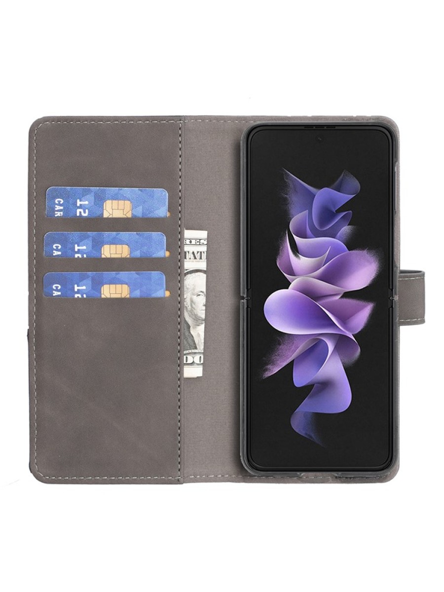 Калъф от еко кожа тип портмоне с геометрични линии за Samsung Galaxy Z Fold6 - сив