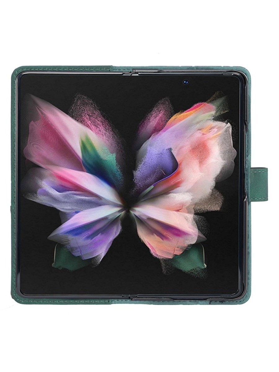 Калъф от еко кожа тип портмоне с геометрични линии за Samsung Galaxy Z Fold6 - зелен