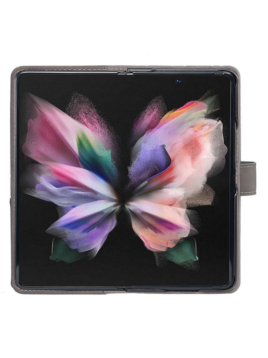 Калъф от еко кожа тип портмоне с геометрични линии за Samsung Galaxy Z Fold6 - сив