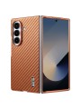Предпазен гръб с галванично покритие и еко кожа за Samsung Galaxy Z Fold7 - кафяв