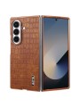 Предпазен гръб от еко кожа с крокодилски шарки за Samsung Galaxy Z Fold7 - кафяв